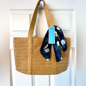 Draper James straw bag with scarf NWT
